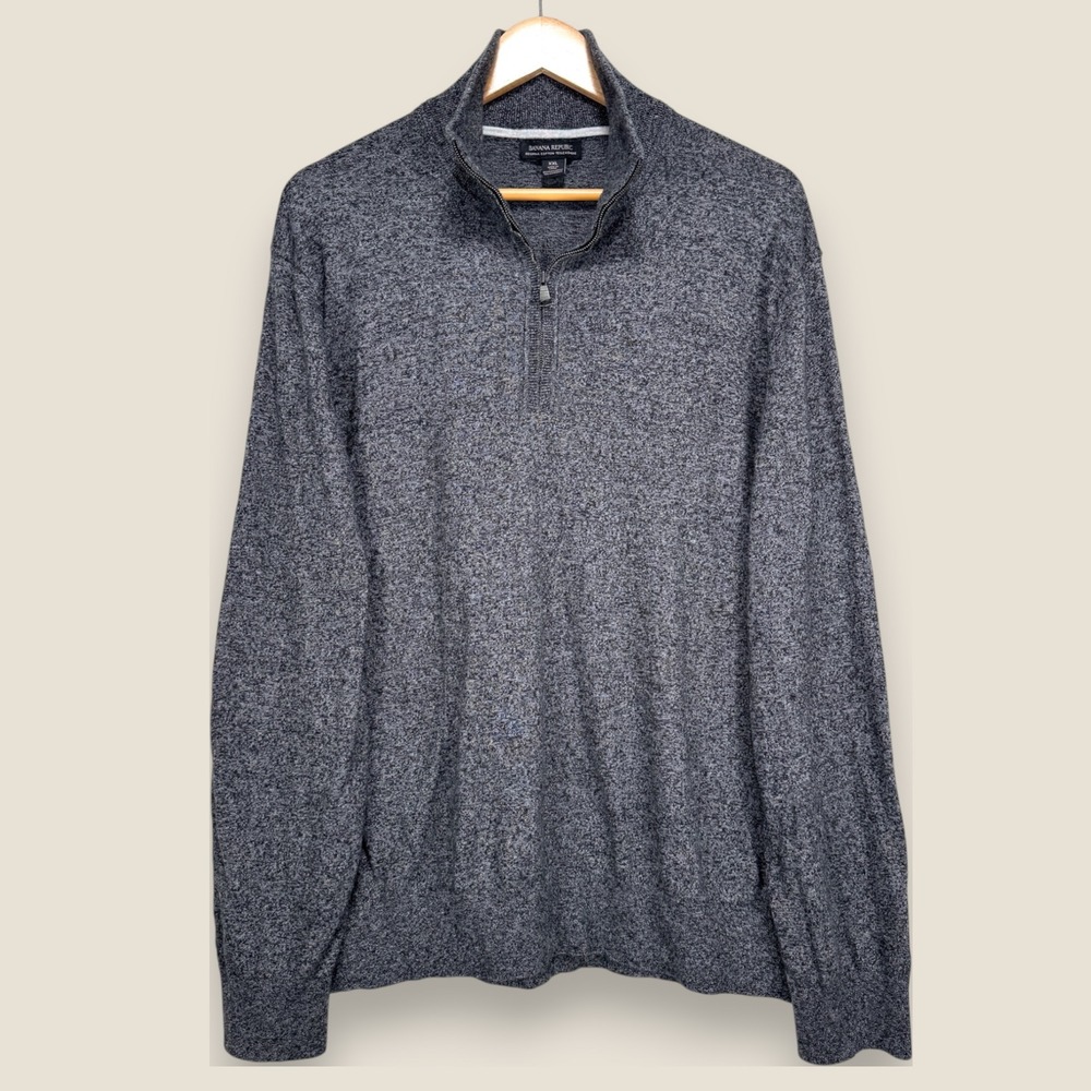 Banana Republic Cotton‎ Cashmere 1/4 Zip Pullover Sweater Mens XXL Gray Pima